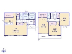 1号棟：広々パントリー付の3LDK。2階は全居室南向きで明るい空間です。