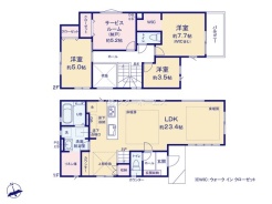 1号棟：23帖以上の広々リビングの3SLDK。WIC、リネン庫、床下収納、階段下収納など収納豊富な間取です！