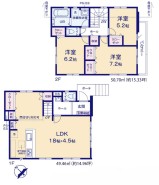1号棟：2階浴室、洗面室でLDKは広々空間！間仕切り対応可能で家族のスタイルで変えられる間取です。