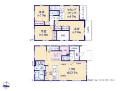 セカンドリビングを備えたゆとりある3LDK。間仕切る事で4LDKにも変更可能！吹抜完備で開放感ある間取りとなっています！