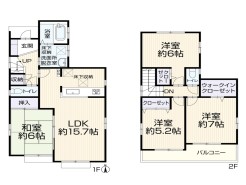 4LDK。ワイドバルコニー完備。1階は和室もあり来客時やお子様のお昼寝などにも便利です！