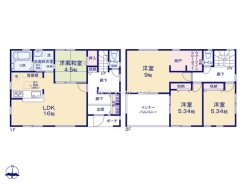 2号棟：
暮らしの動線がスムーズに描かれ、ゆとりある空間が広がる間取り。静けさに包まれた各部屋は、思い思いの時間を穏やかに過ごす事が出来ます。
