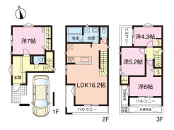 家族が自然と集まる広々LDKと、3階に3居室を備えた子育て世帯に嬉しい間取りです