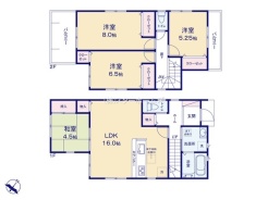 ゆったりとした空間設計が心地よい住まい。和の趣を感じられる一室と、広々としたLDKが家族のくつろぎ時間を彩ります。2階の独立した洋室は、在宅ワークや趣味部屋としても活用可能です。