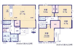 1号棟:
家族が自然と集うゆとりある空間設計と生活動線に配慮した暮らしやすい間取りです